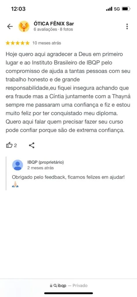 Mensagem de aluno