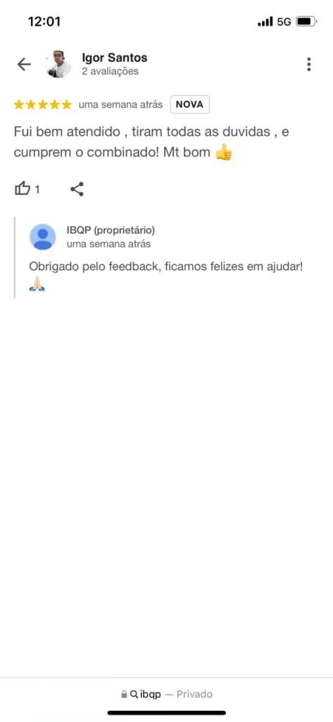 Mensagem de aluno