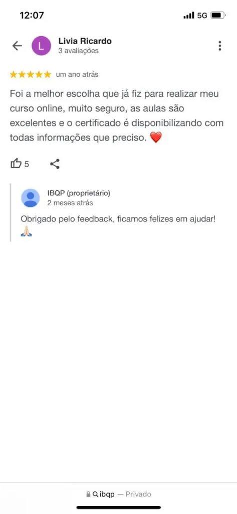 Mensagem de aluno